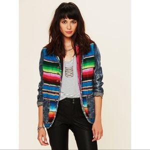 RARE Free People Mexican Blanket Denim Jean Jacket
